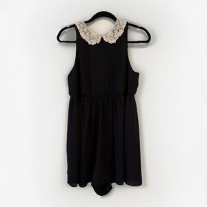 Soft Coquette Goth Sleeveless Romper Lace Peter Pan Collar Sz M Wednesday Core